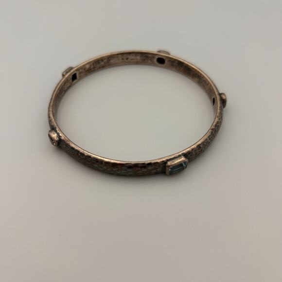 Retired Silpada Hammered Sterling Silver Multi Gemstone Bangle Bracelet - Picture 2 of 7